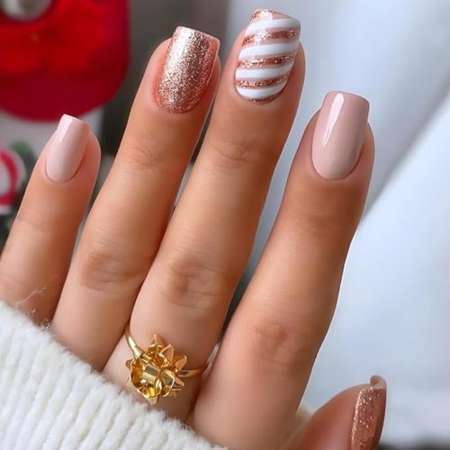 Gold glitter candy cane nails from Amazon