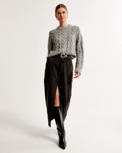 Abercrombie Denim Midi Skirt Cable Knit Sweater