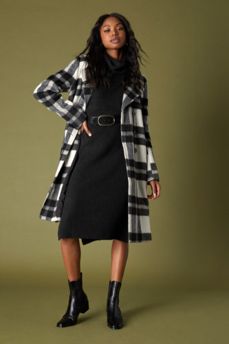 Lulus Sweater Midi Dress and long plaid coat