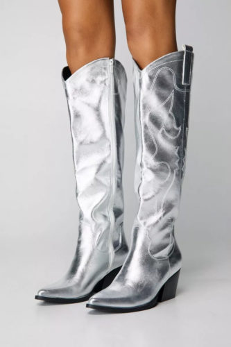 Nasty Gal Metallic Cowboy Boots