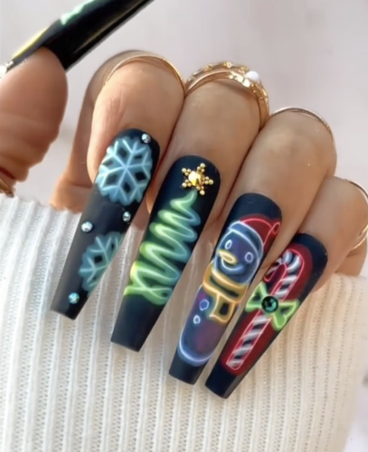 Glow in the dark Christmas nails from Etsy