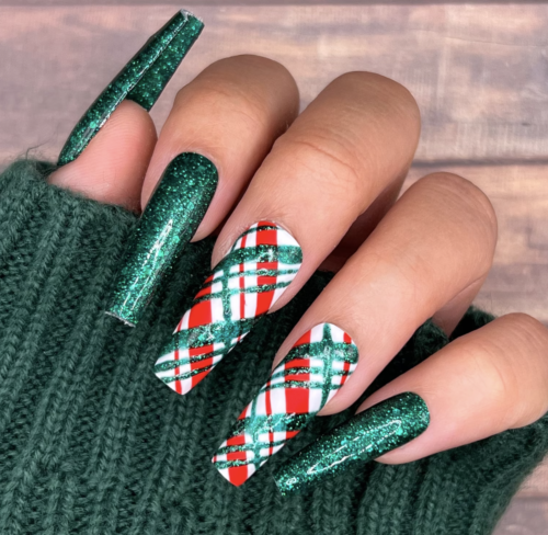Red & green plaid nails from Etsy