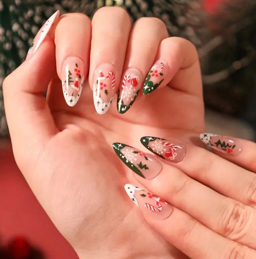 Almond snowflake nails from Etsy
