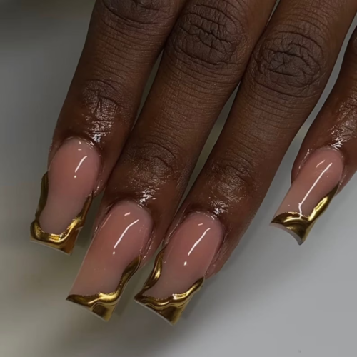 3d gold nails with chrome detailing for 2024