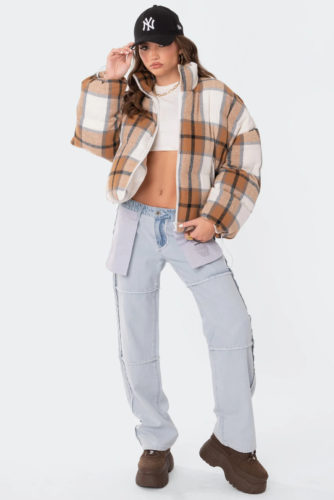 Edited Plaid Puffer Jacket