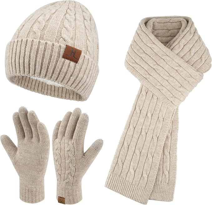 Knit Scarf Hat Gloves Set