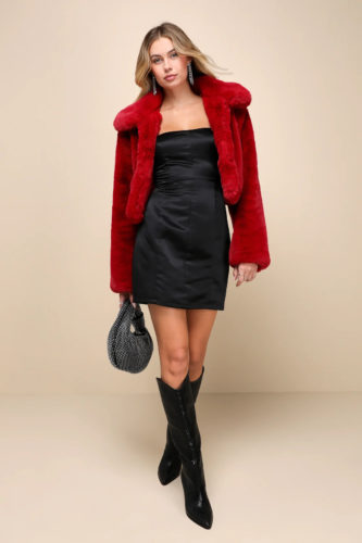 Lulus Red Cropped Faux Fur Jacket