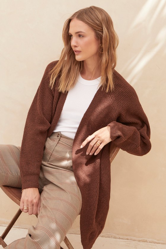 Always My Favorite Chocolate Brown Ribbed Oversized Cardigan - cozy thanksgiving outfits