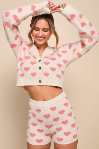 Lulus Heart Shorts Cardigan Set