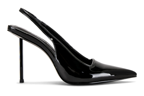 Black patent leather slingback heels from Revolve