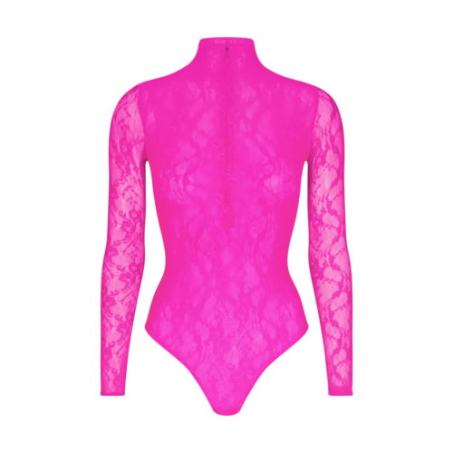 Skims hot pink stretch lace bodysuit