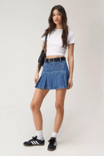 Nasty Gal Pleated Denim Mini Skirt