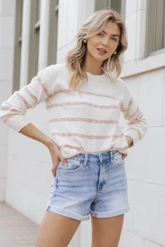 Dusty Coral Long Sleeve Striped Sweater