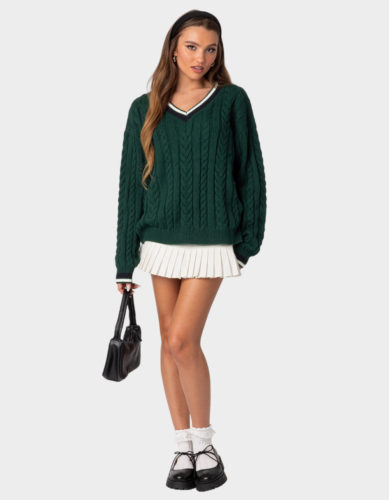 Edikted Green Cable Knit Sweater