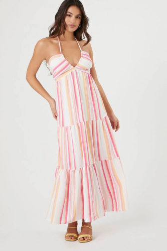 F21 Striped Halter Maxi Dress