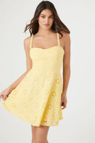 F21 Yellow Eyelet Lace Mini Dress