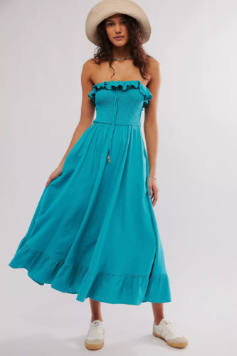 FP Blue Strapless Midi Dress