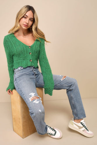 Lulus Green Cropped Cardigan