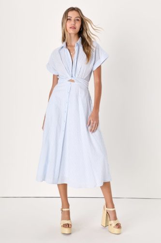 Lulus blue and white midi dress with pockets