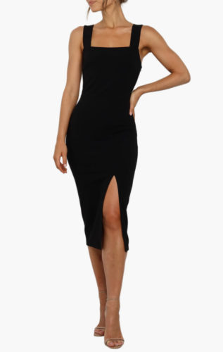 Black Square Neck Midi Dress