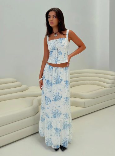 PP Blue Floral Maxi Skirt Set