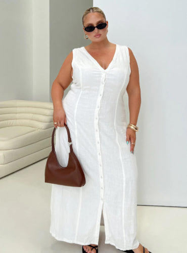 PP White Linen Blend Maxi Dress