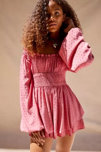 UO Rosie Smocked Long Sleeve Romper