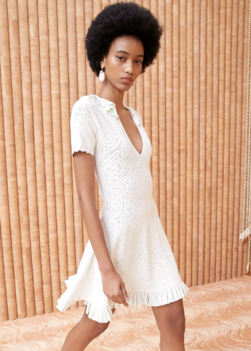 Ulla Johnson white lace dress with ruffle trim