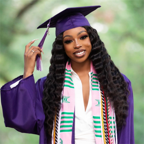 Deep Wave long wig hairstyle for graduation day