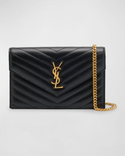YSL quilted wallet on chain in black leather with gold hardware