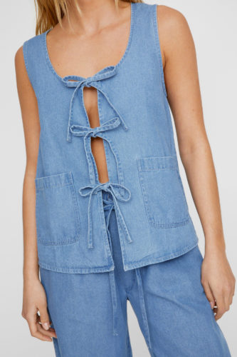 Nasty Gal Chambray Tie Front Top
