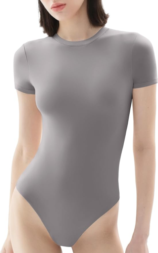 PUMIEY light gray t-shirt bodysuit similar to Skims fits everybody