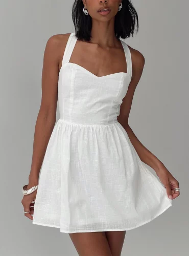 pp white cotton halter mini dress