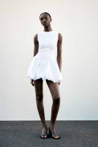 zara bubble hem white mini dress