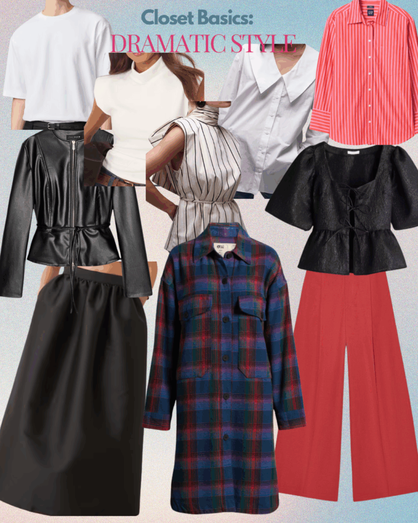 Dramatic Items: T-shirt, Sleeveless top, Short sleeved blouse, Shirt, Sleeveless blouse, Skirt, Trousers, Striped shirt, Jacket, Coat