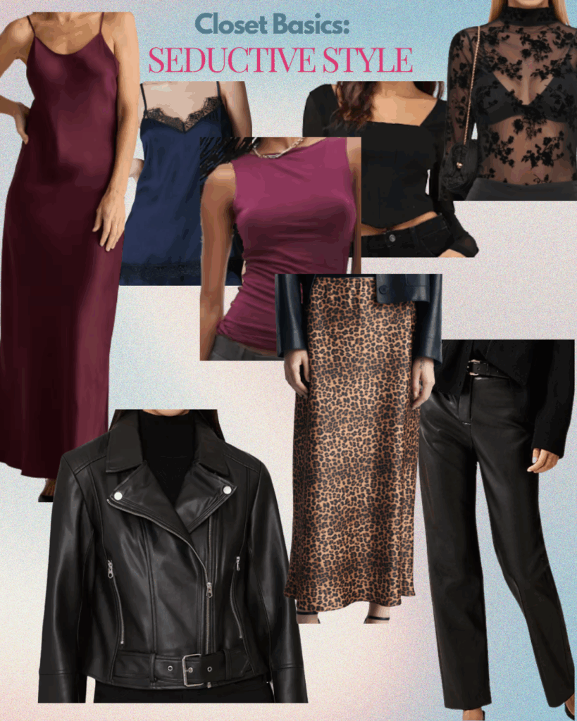 Seductive Items: Camisole, Tank top, Mesh top, Corset top, Dress, Leather pants, Skirt, Jacket