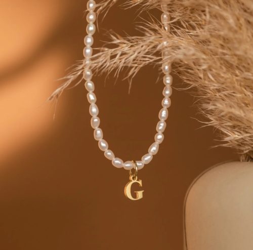 caitlyn minimalist pearl initial necklace