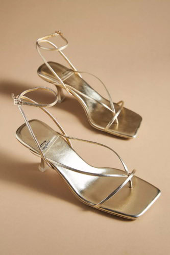 anthro gold metallic heel sandals