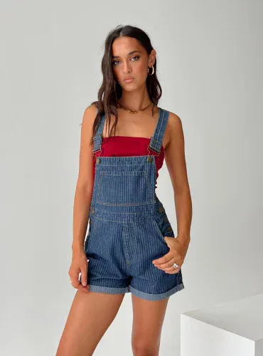 pp pinstripe short overalls