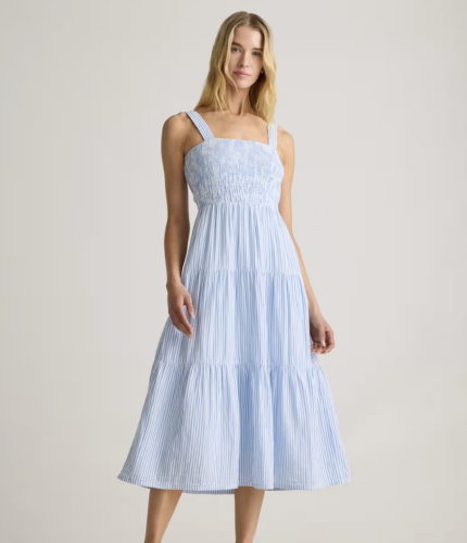 quince blue striped maxi dress