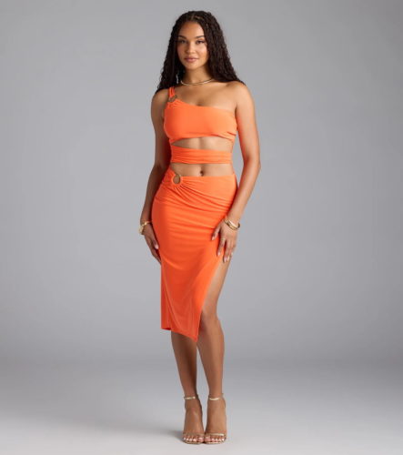 windsor cut out orange dress