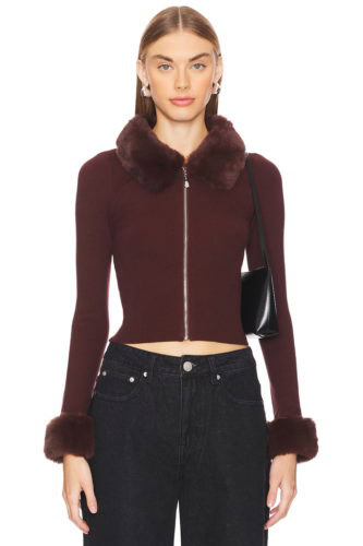 revolve fur zip cardigan
