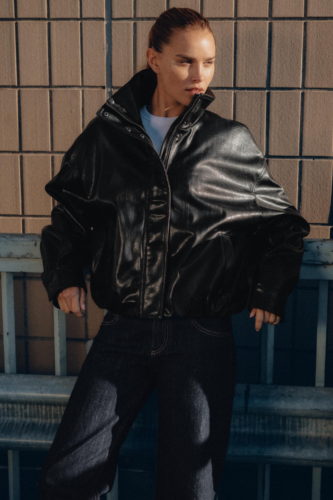 zara black faux leather high collar jacket