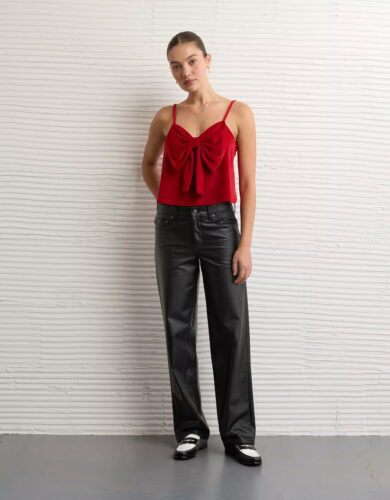 ae red velvet bow top