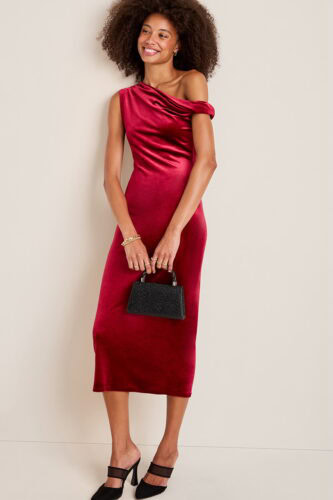 francescas red velvet ots dress