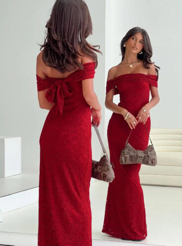 pp red lace maxi dress