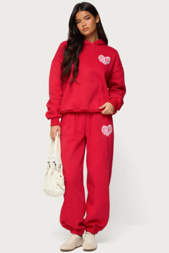 edikted red pink logo heart sweats