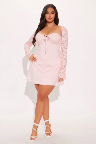 fashion nova pink lace long sleeve mini dress