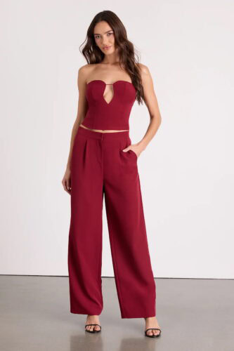 lulus burgundy pants and top set
