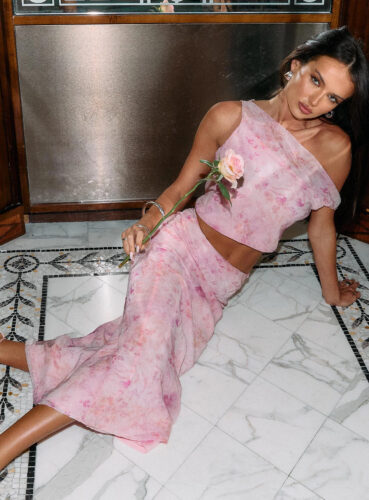 pp pink floral maxi skirt top set